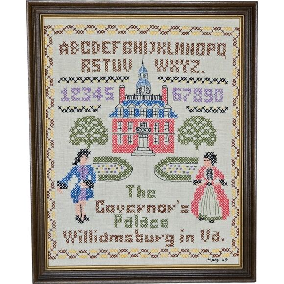 Vintage Colonial Williamsburg Framed Cross Stitch Set of 2 - Picture 2 of 13
